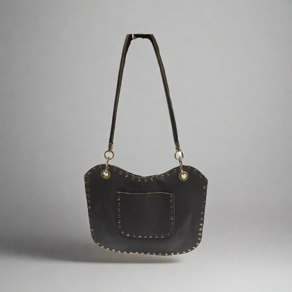 Gt-01 Cowhide purse with shoulder strap and studs