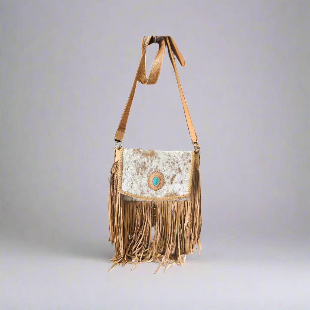 LV-07 Large Cowhide Shoulder bag w/ fringes and beads
