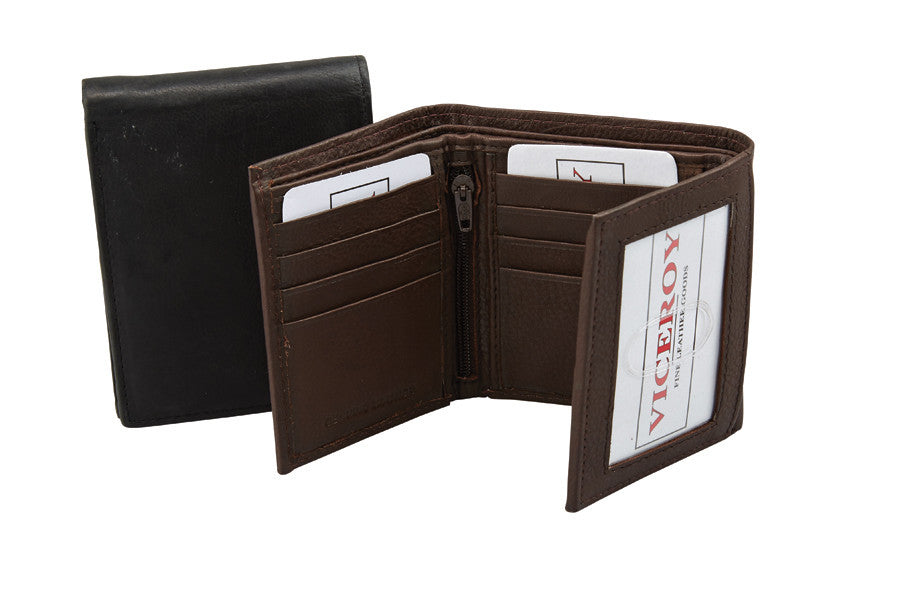 Leather Tri-Fold Wallet w/ ID Flap - 895