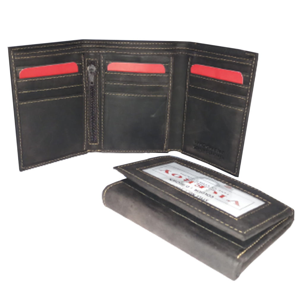 Leather Tri-Fold Hipster Wallet - 1003