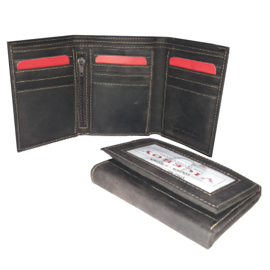 Leather Tri-Fold Hipster Wallet - 1003