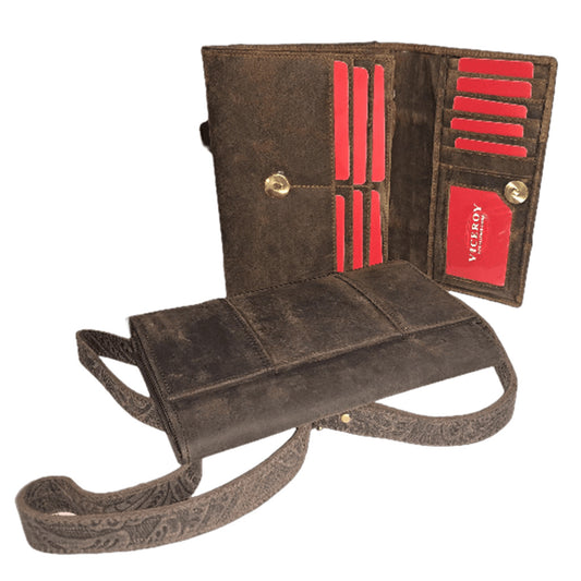 Leather Cross-Body Wallet w/ Embossed Strap - 10035
