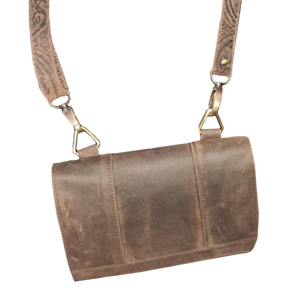 Leather Cross-Body Wallet w/ Embossed Strap - 10035
