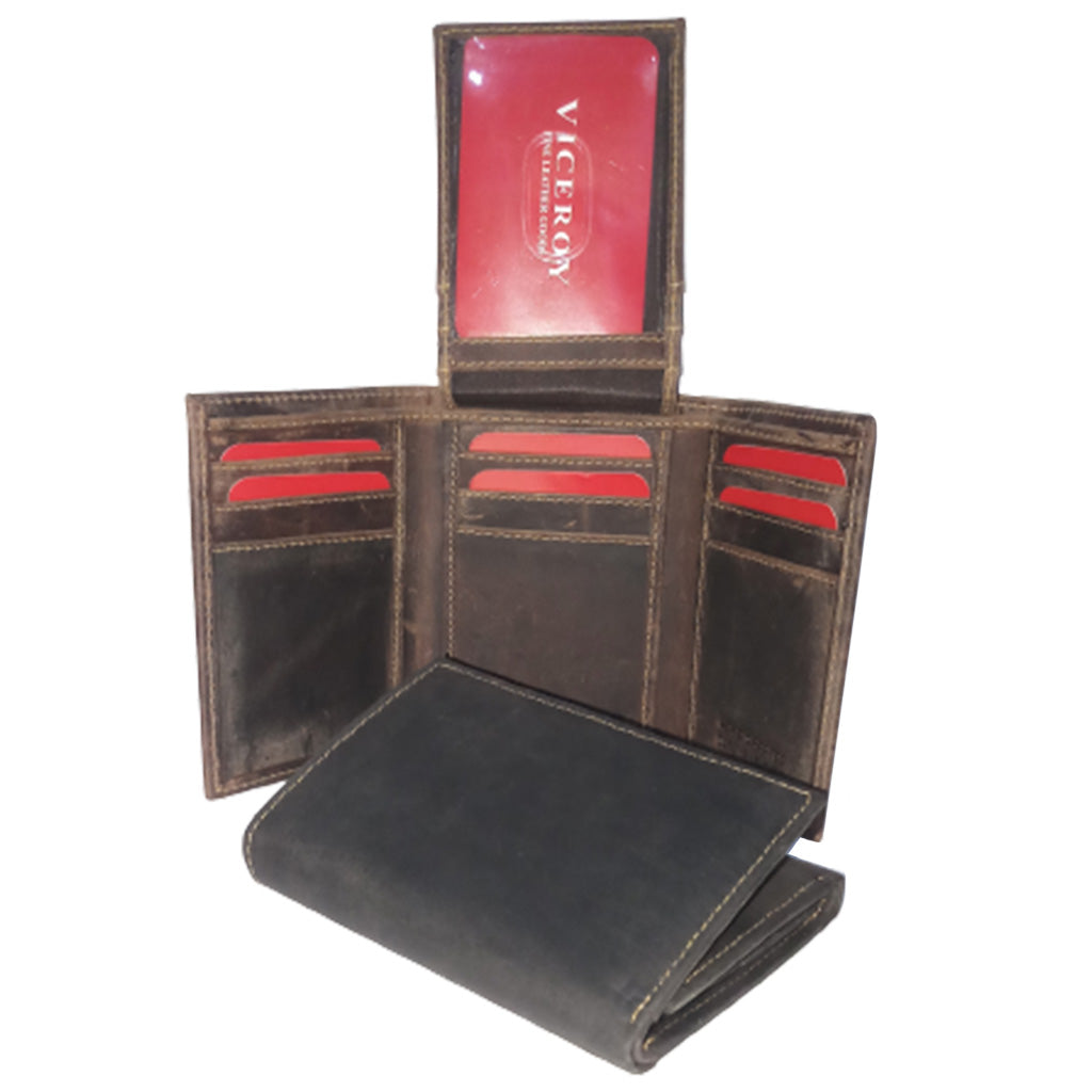 Leather Tri-Fold Long Wallet - 1004
