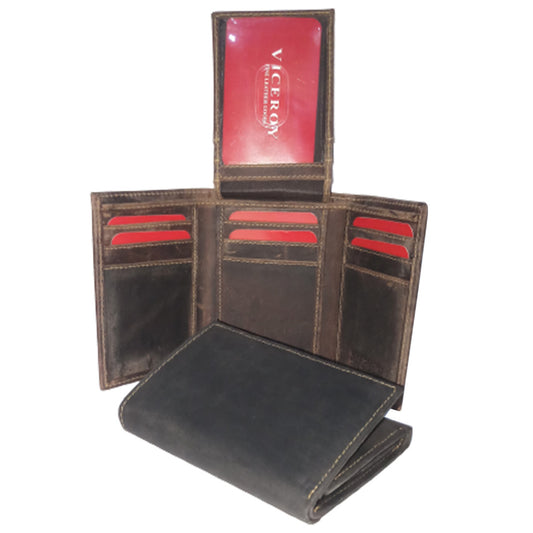Leather Tri-Fold Long Wallet - 1004