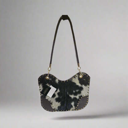 Gt-01 Cowhide purse with shoulder strap and studs