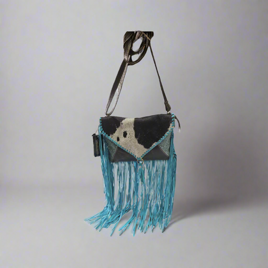 2128 Cowhide flap purse with fringes