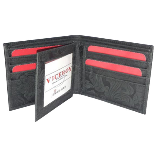 Embossed Leather Hipster Bi-Fold Wallet w/ ID Flap - 3001