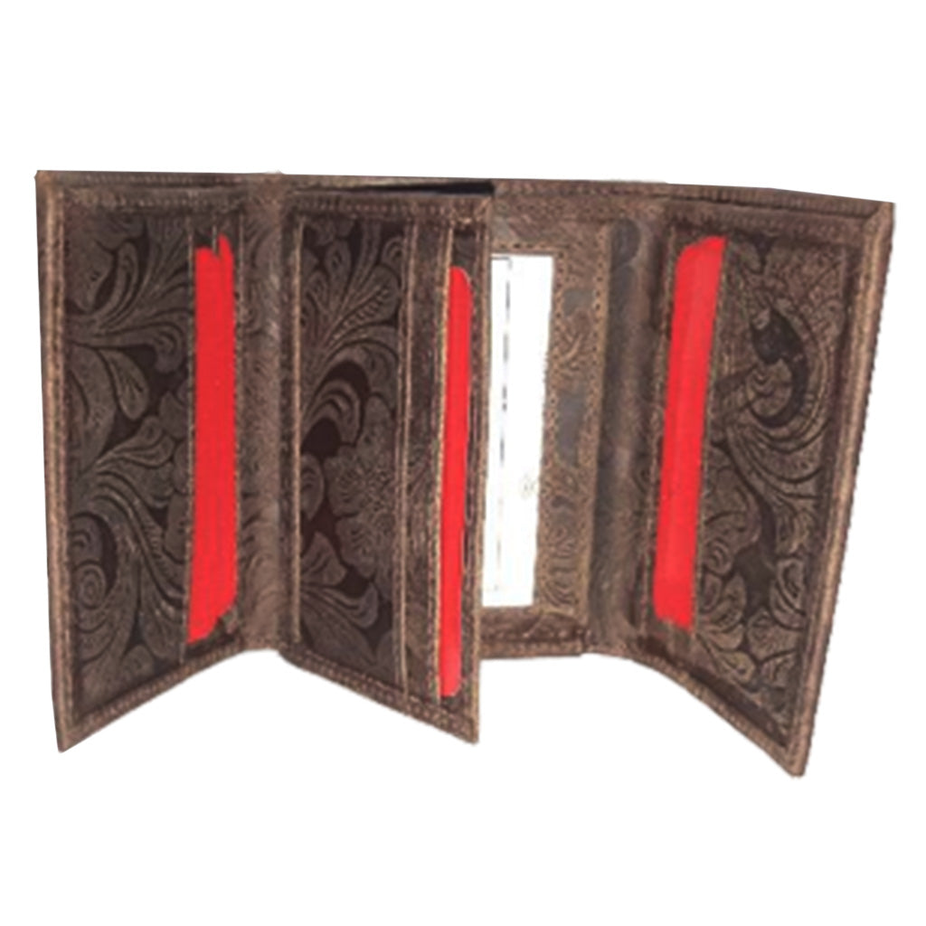 Embossed Leather Hipster Tri-Fold Wallet - 3002
