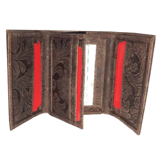 Embossed Leather Hipster Tri-Fold Wallet - 3002