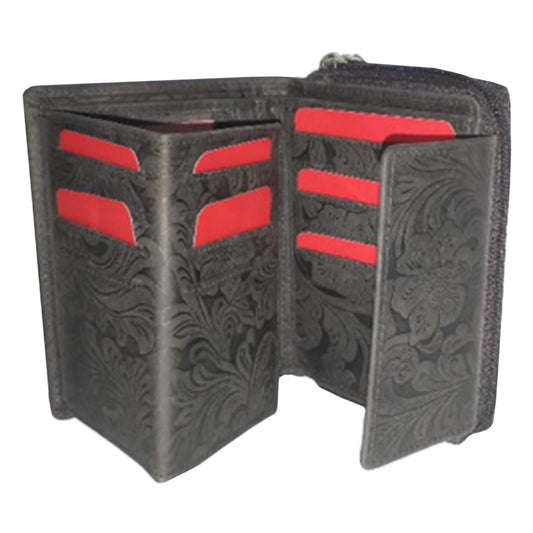 Embossed Leather Zippered Purse Wallet - 3005