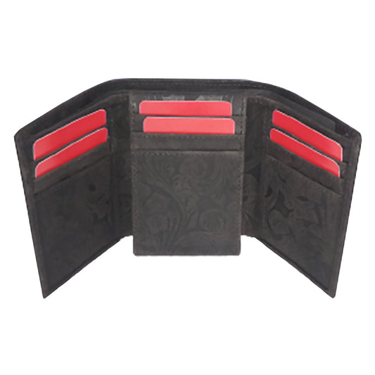 Embossed Leather Hipster Tri-Fold Wallet - 3012