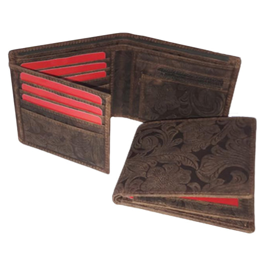 Embossed Leather Hipster Bi-Fold Wallet w/ Flap - 3014