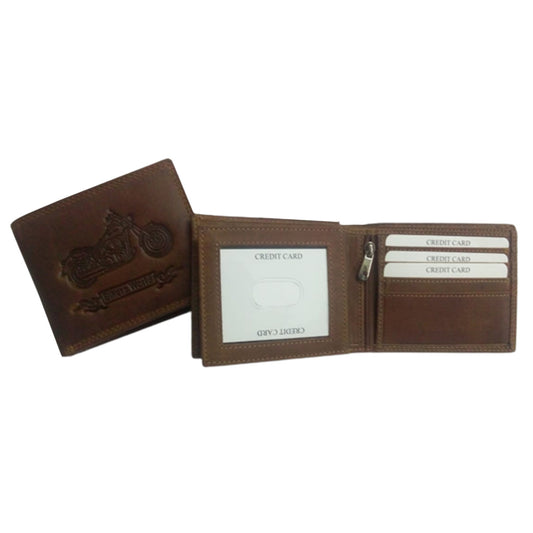 Biker-Embossed Leather Hipster Bi-Fold Wallet - 8226