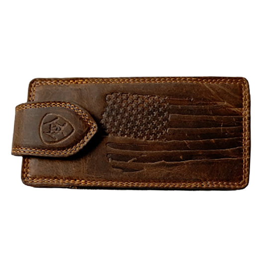 Flag-Embossed Leather Money Clip - 8315