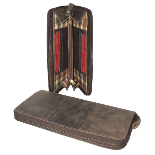 Leather Bi-Fold Zipper Long Wallet - 8332