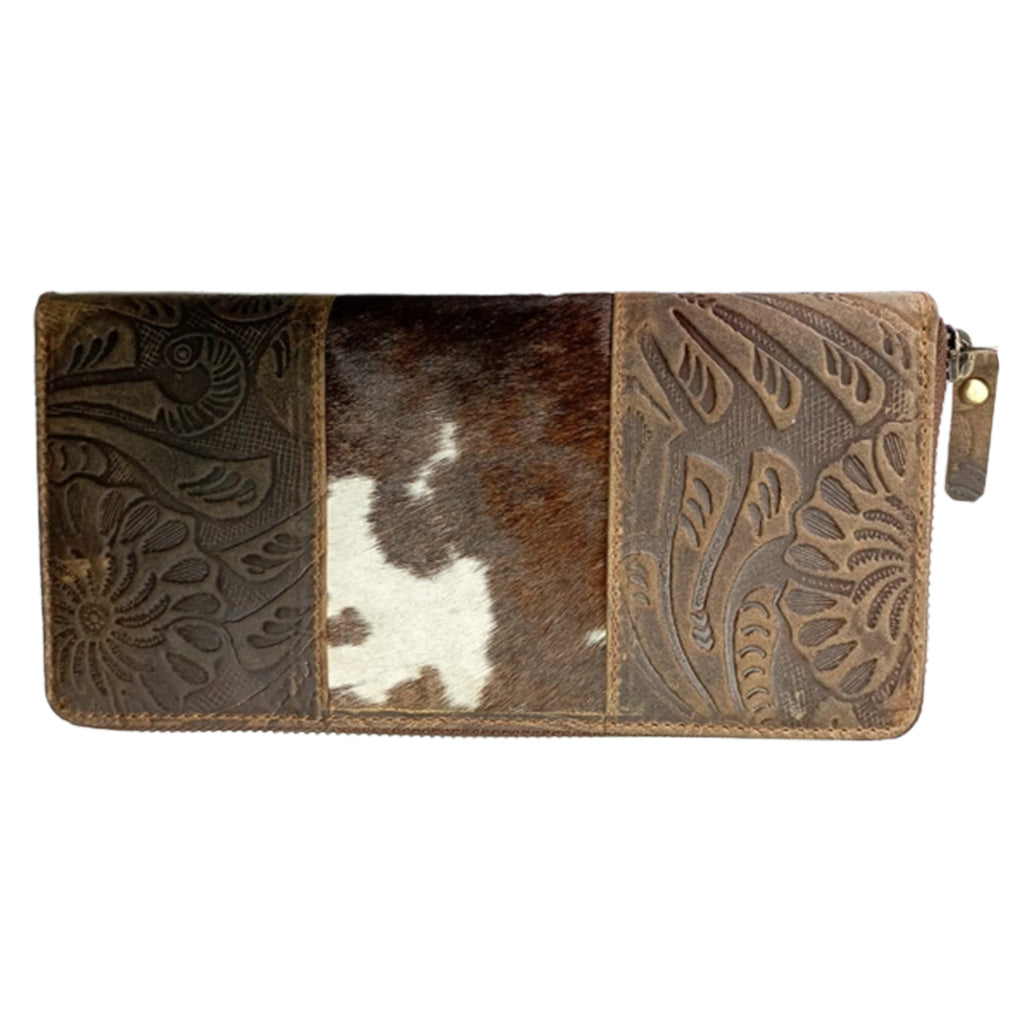 Embossed Hair-On Leather Long Wallet - 8344