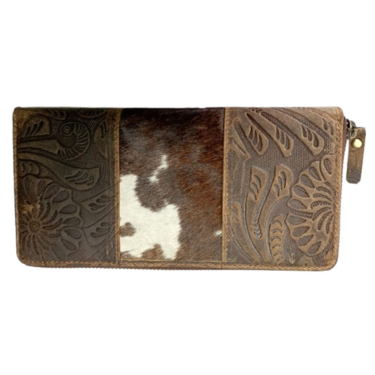 Embossed Hair-On Leather Long Wallet - 8344
