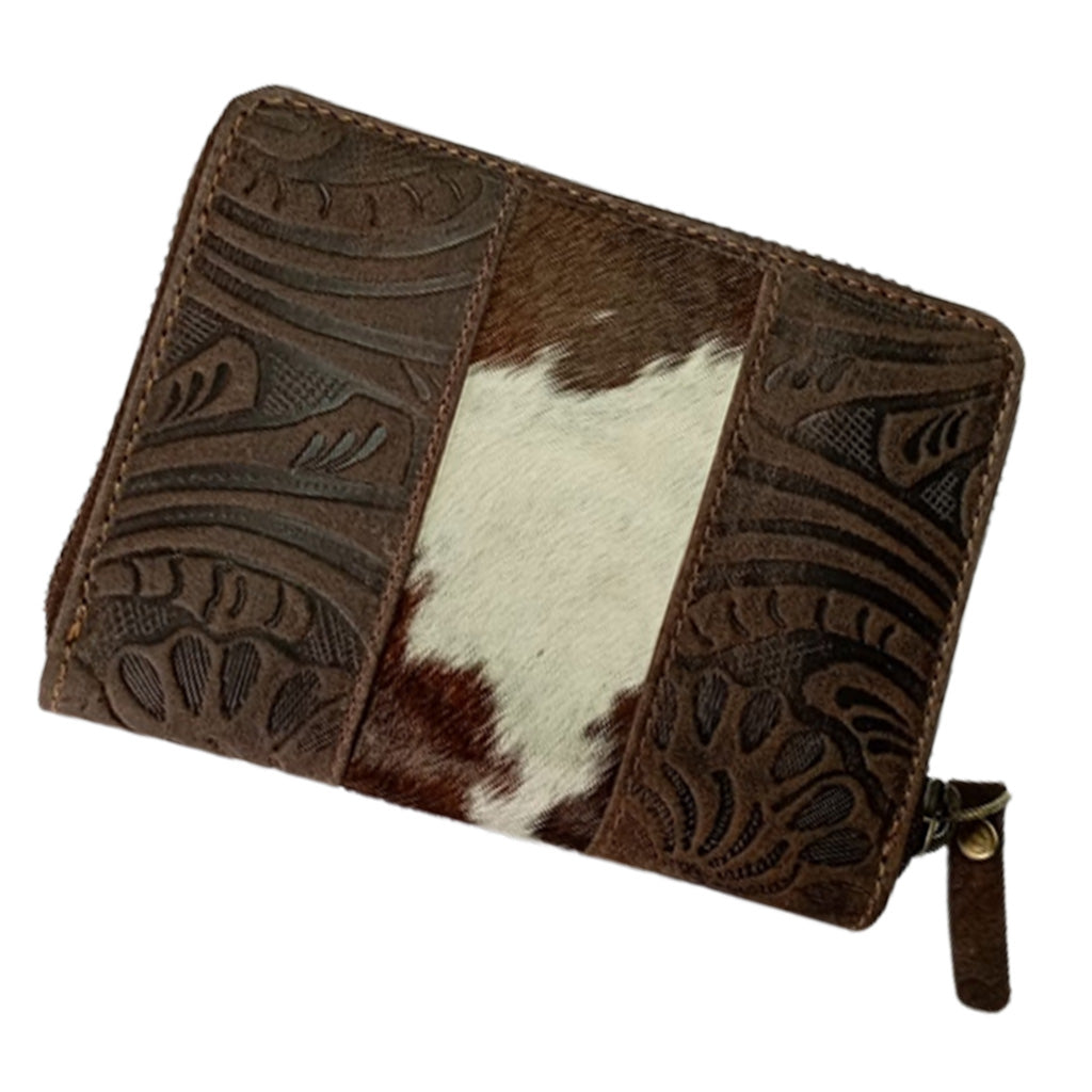 Embossed Hair-On Leather Hipster Wallet - 8345