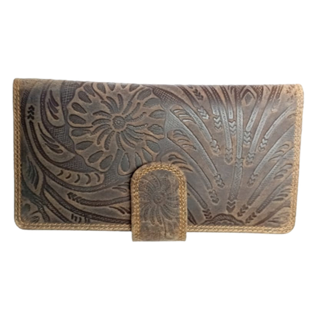 Embossed Leather Long Wallet - 8346