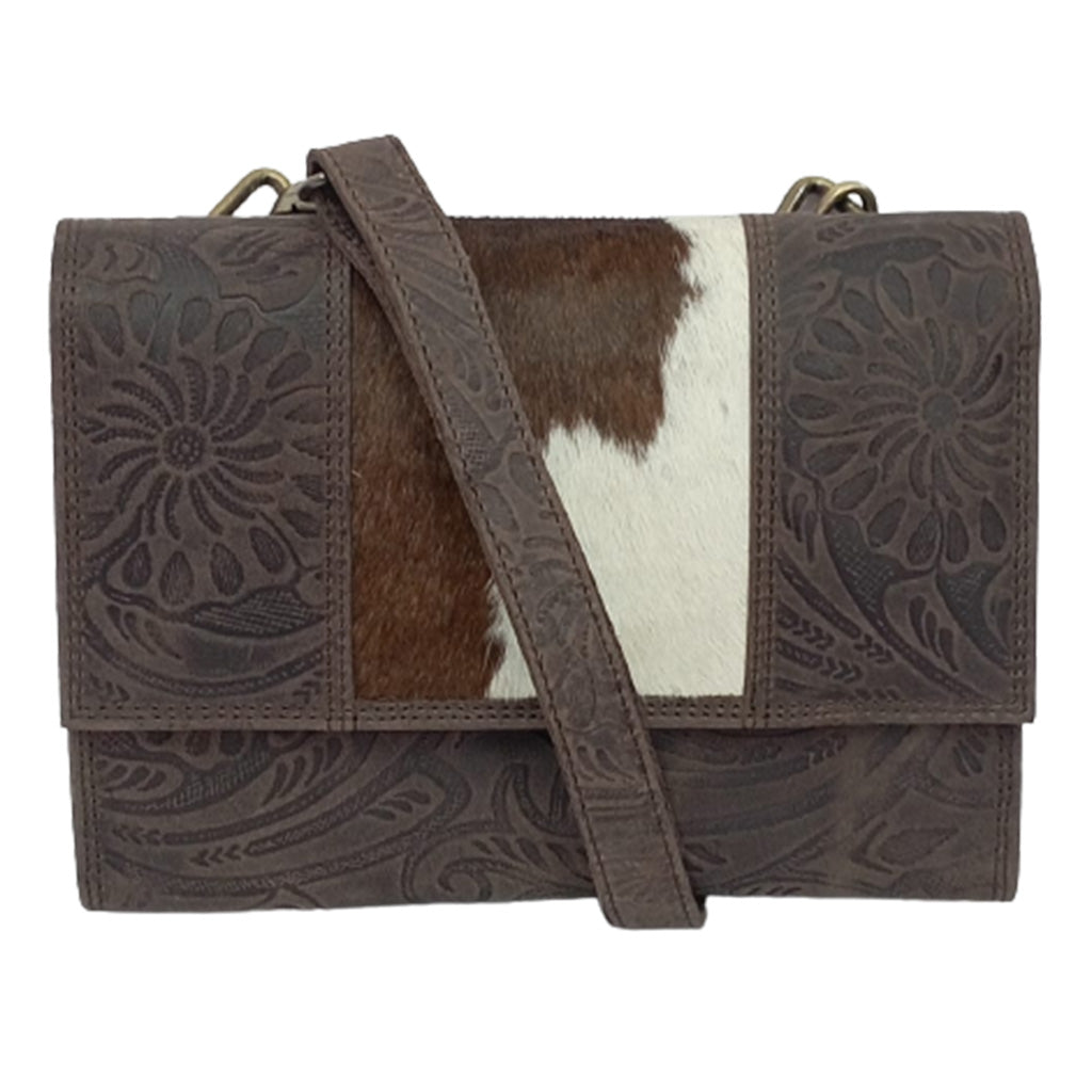 Embossed Hair-On Leather Shoulder Bag - 8349