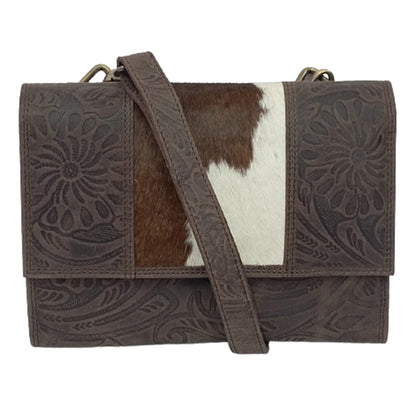 Embossed Hair-On Leather Shoulder Bag - 8349