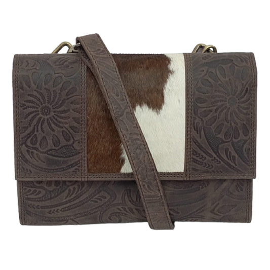 Embossed Hair-On Leather Shoulder Bag - 8349