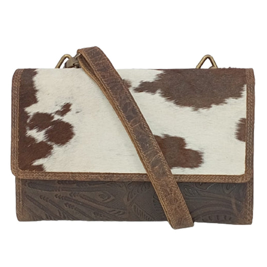 Embossed Hair-On Leather Shoulder Bag - 8350