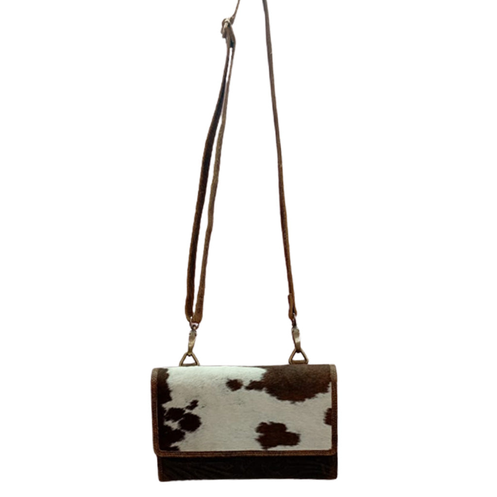 Embossed Hair-On Leather Shoulder Bag - 8350