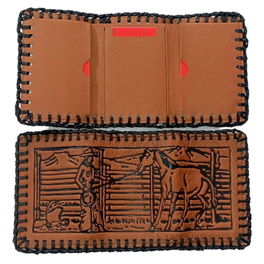 Leather Cowboy Hipster Tri-Fold Wallet - 8367