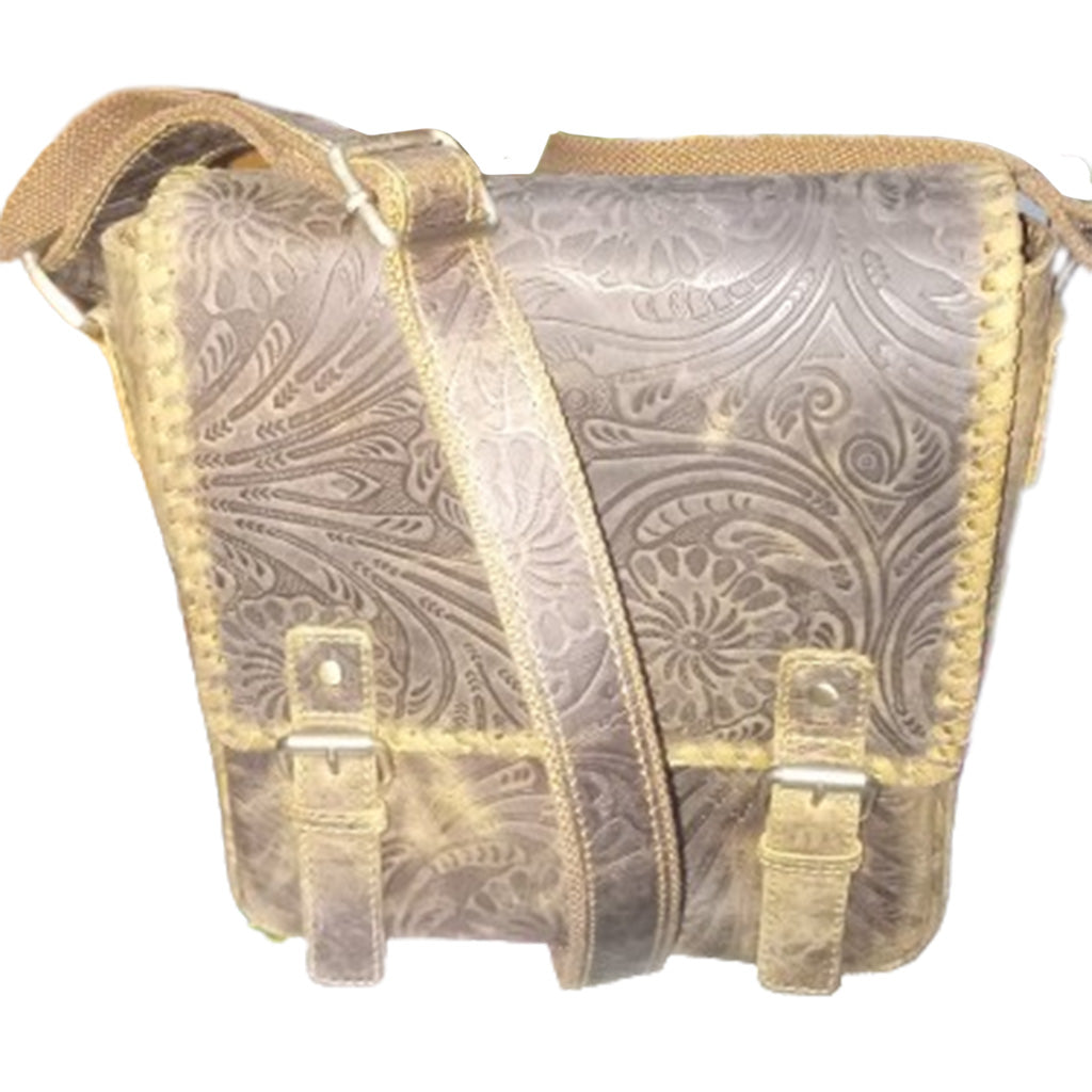 Embossed Leather Shoulder Bag - 9115