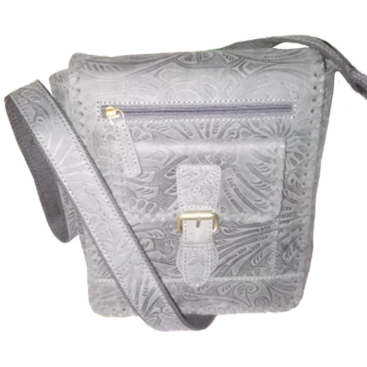 Embossed Leather Shoulder Bag - 9116