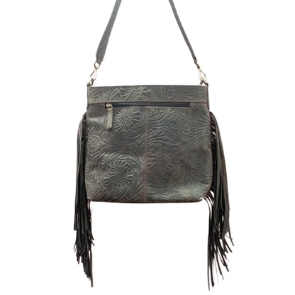 Embossed Hair-On Fringed Shoulder Bag - 9120
