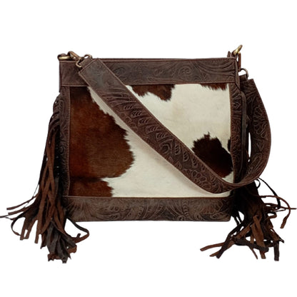 Embossed Hair-On Fringed Shoulder Bag - 9120