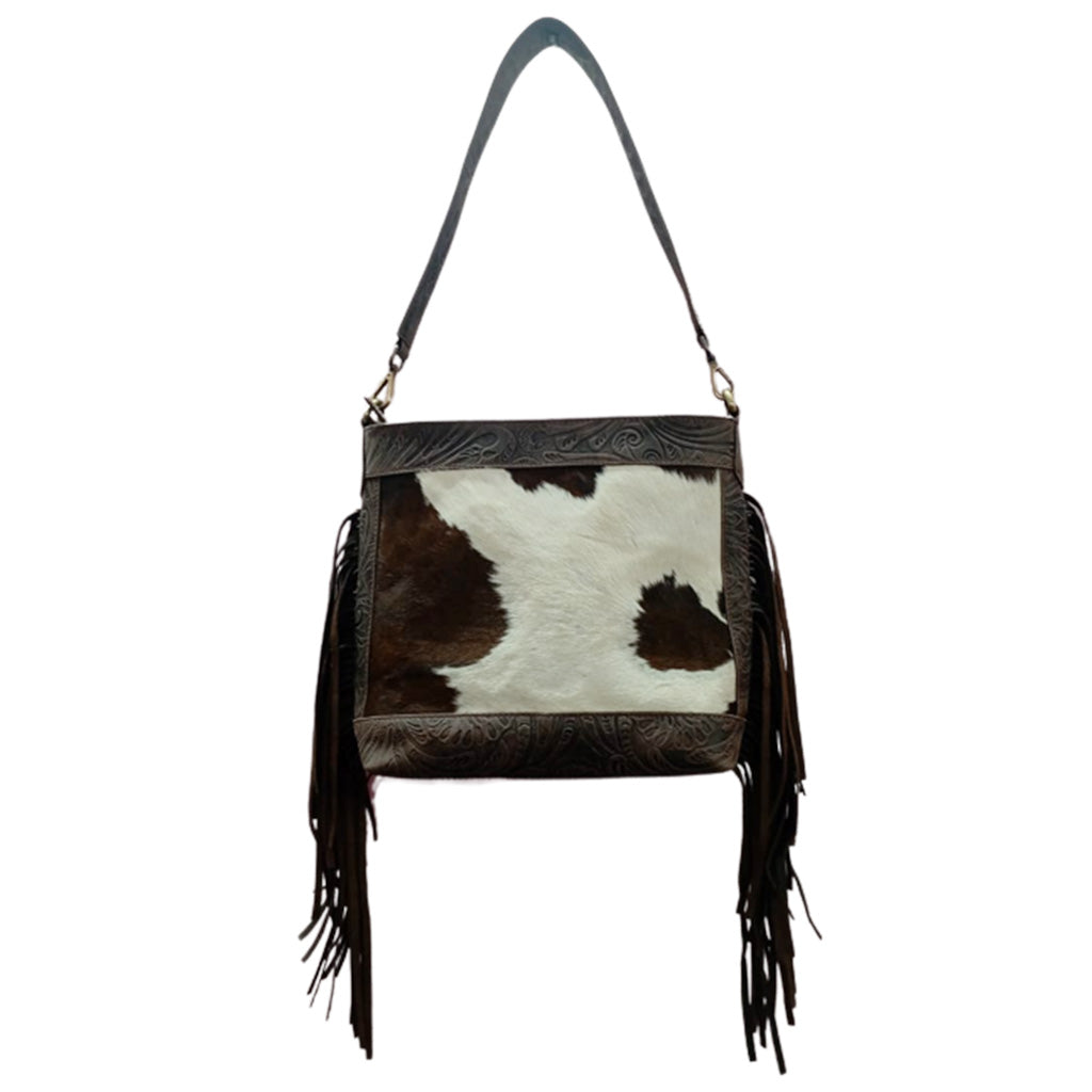Embossed Hair-On Fringed Shoulder Bag - 9120