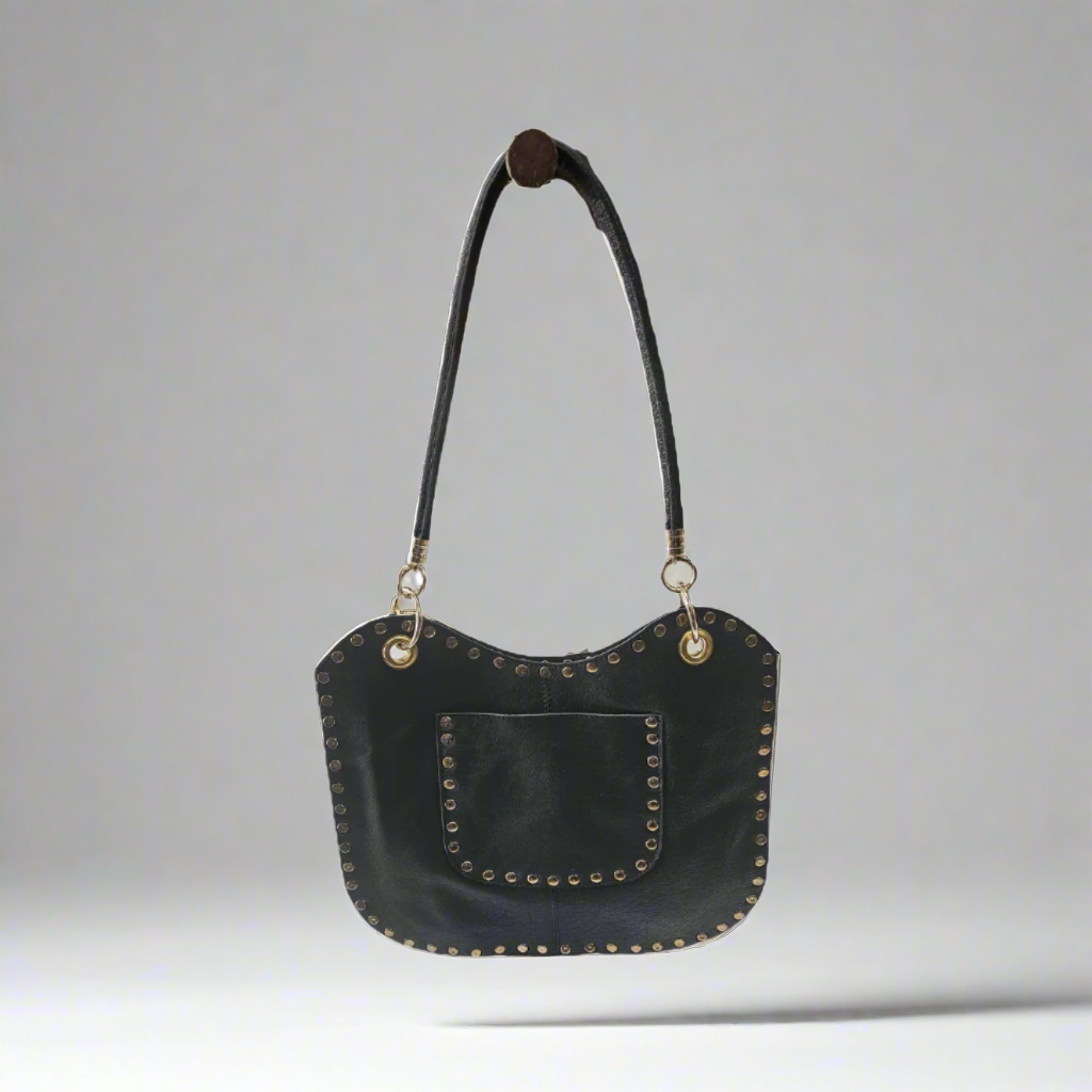 Gt-01 Cowhide purse with shoulder strap and studs