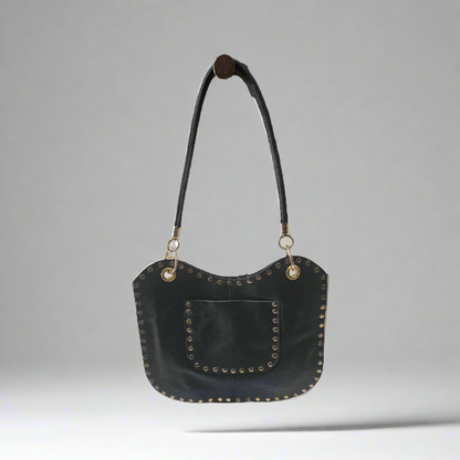 Gt-01 Cowhide purse with shoulder strap and studs