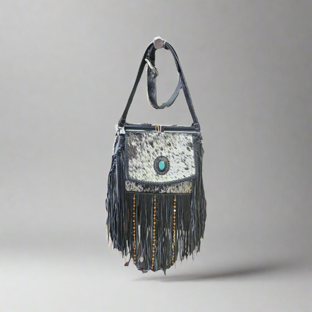 LV-07 Large Cowhide Shoulder bag w/ fringes and beads