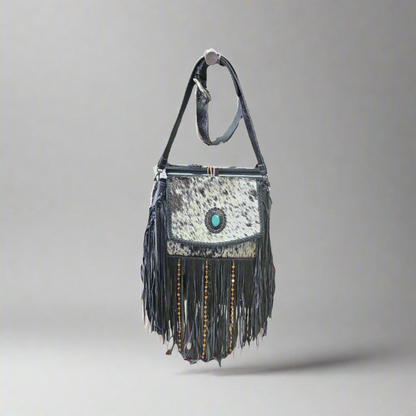 LV-07 Large Cowhide Shoulder bag w/ fringes and beads