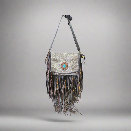 LV-07 Large Cowhide Shoulder bag w/ fringes and beads