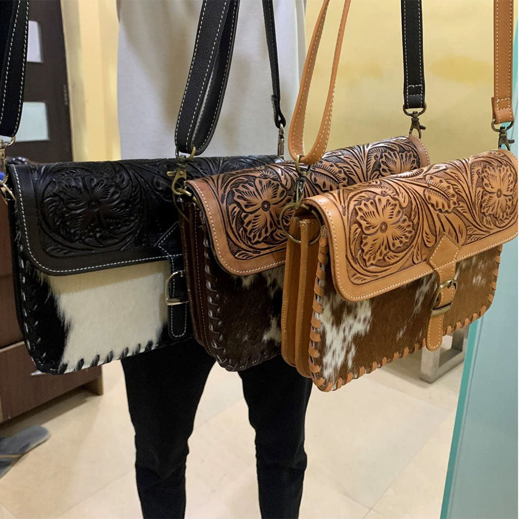 Tooled Leather Cross-Over Bag - TL06