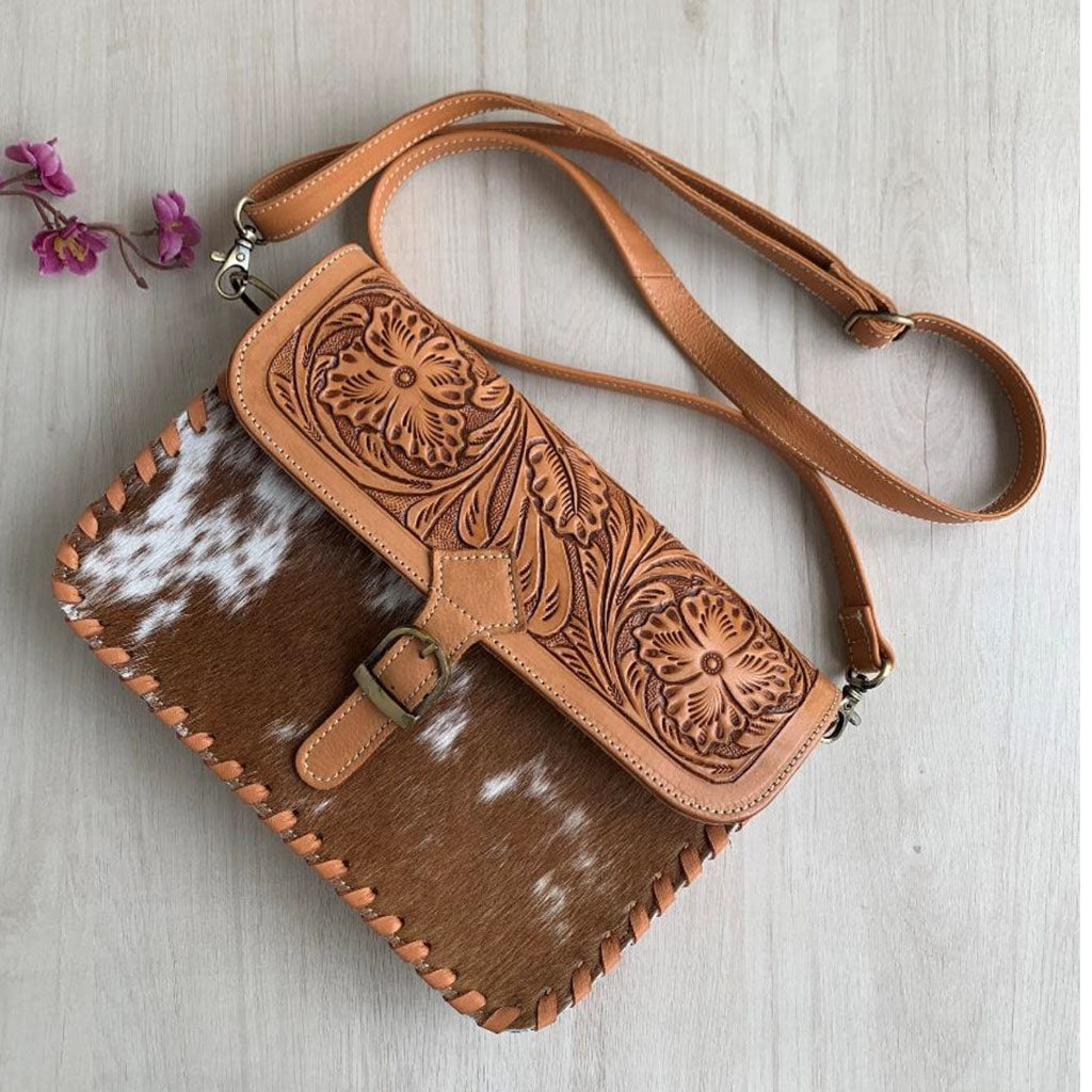 Tooled Leather Cross-Over Bag - TL06